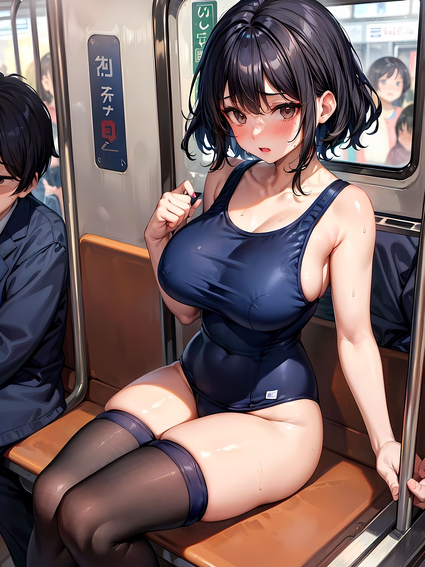 水着で電車に乗り込む痴女JKのCG集