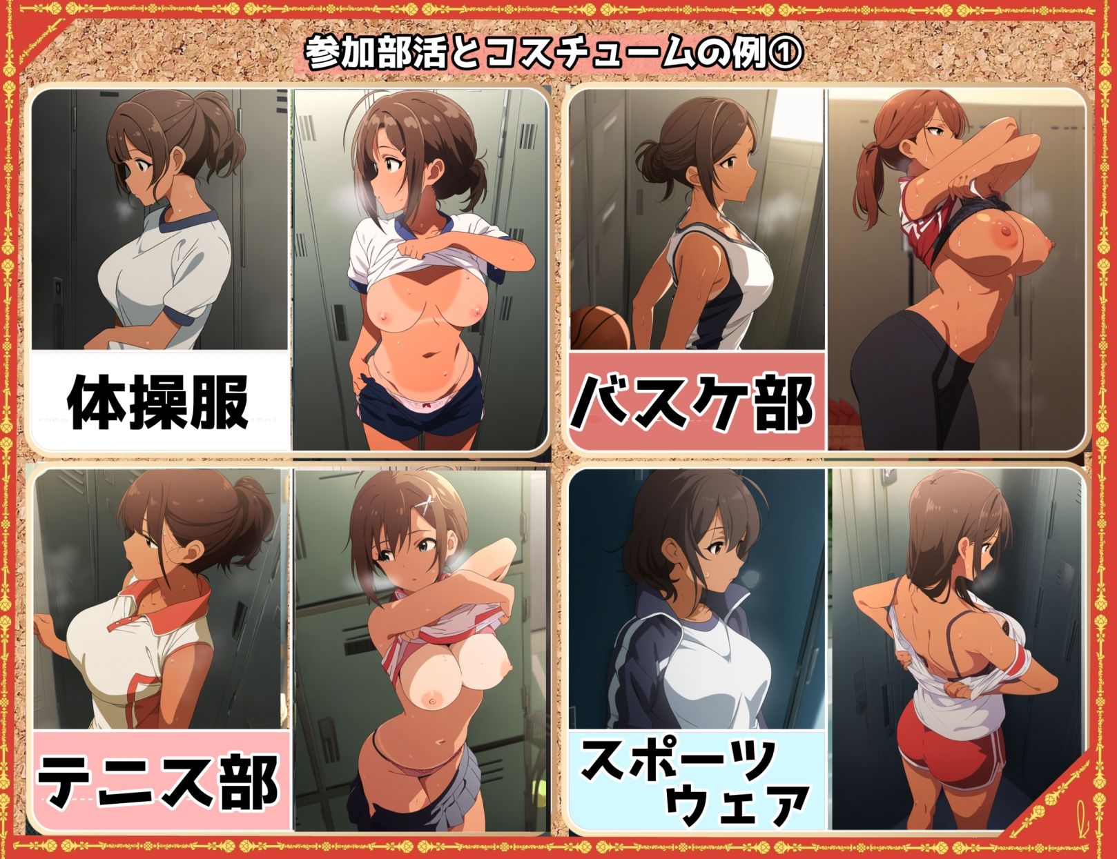 盗撮＆汗蒸れフェチ特化 2020年代アニメ作画特集 スポーツ巨乳少女たちの運動部盗撮 --褐色少女編- 500枚を撮影-